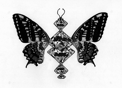 Diamond Butterfly ink on paper 29 x 42 cm artwork butterfly diamond illustration illustrator ink micron pointillism
