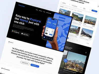 Flying Right - Flight Ticket Booking Landing Page airplane booking app clean design landing page plane saas travel website ui uiux ux web design website design