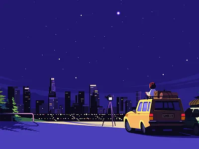 LetMeSpeak Illustration car city dark design flat illustration journey la night road roadtrip star town travel trip vacation