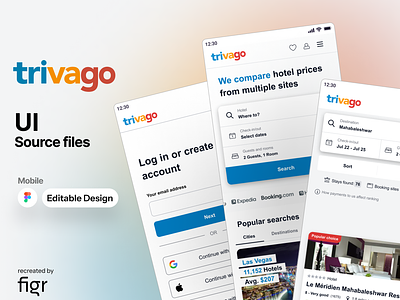 Trivago Mobile UI (Redesigned) android billing booking calender design figma holiday hostels hotels ios kit mobile app product rentals staycation stays travel trivago ui ux vacation
