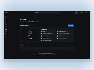 Pricing page for Delphi Digital app design branding clean dark design interface design modern plan design pricing pricing page design product design subscription ui ui design ux ux design