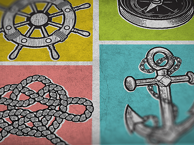 Nautical Theme anchor branding chains compass custom briushes design illustration ropes texture vintage wheel