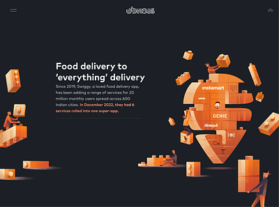 Obvious.in | Swiggy Case Study building delivery app delivery boy design digital illustration graphic design homepage illustration lego blocks swiggy ui web illustration website design