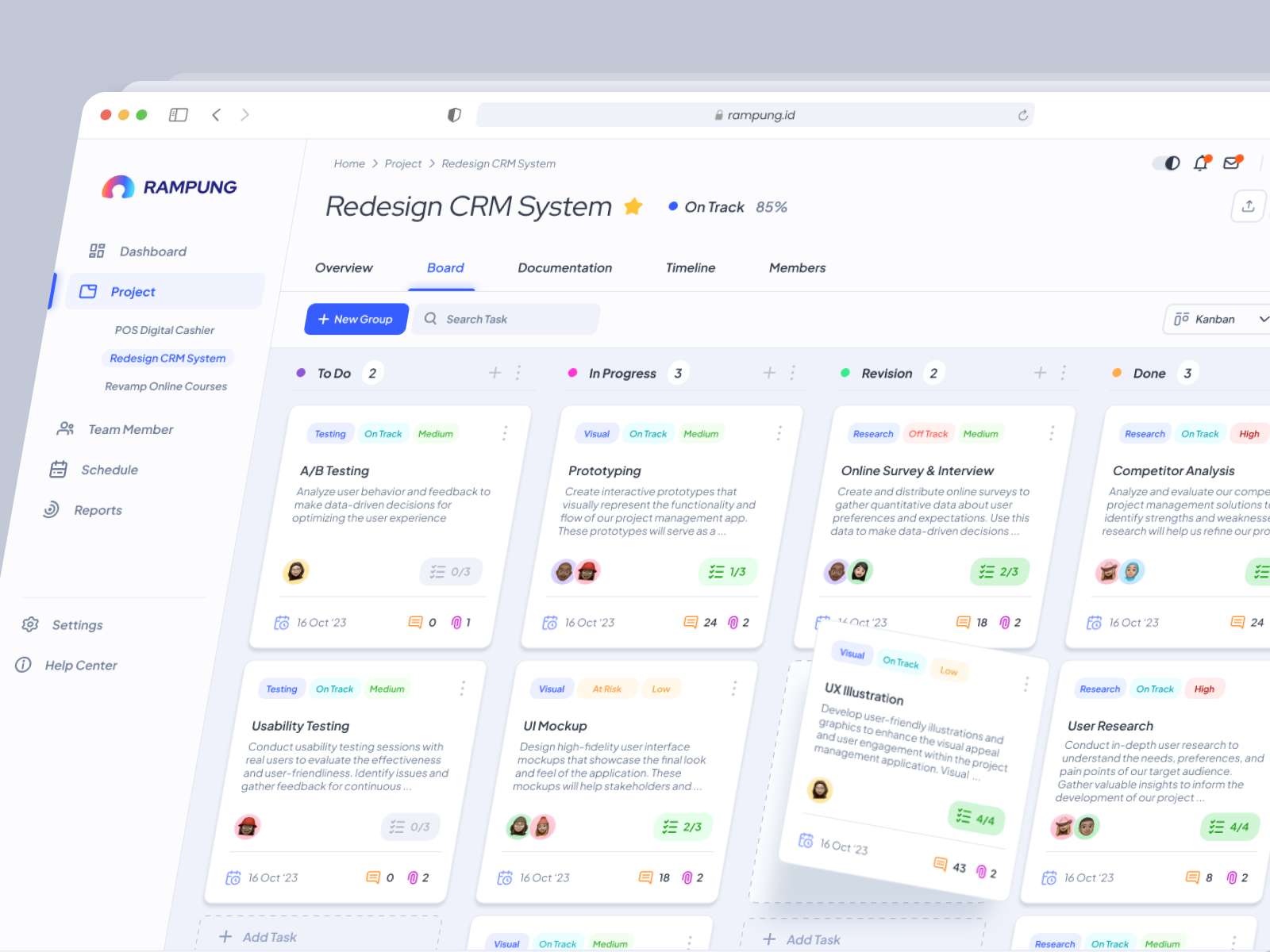 Rampung - Website Project Management blue kanban management minimalism minimalist project project management rampung task task management team management ui uidesign ux uxdesign web design website white