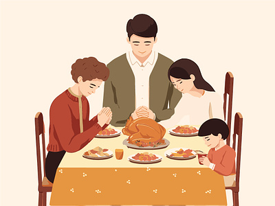 Blessed Gathering - Family Prayer on Thanksgiving Day family gathering family love family unity gratitude celebration harvest festival heartwarming moments holiday celebrations seasonal artwork seasonal illustration thankful family thanksgiving day thanksgiving dinner thanksgiving mood thanksgiving table thanksgiving tradition