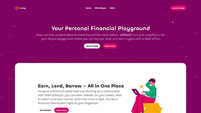 Lensly lending and borrowing protocol landing page UI/UX design bitcoin blockchain branding cryptocurrency design illustration logo ui ux web 3