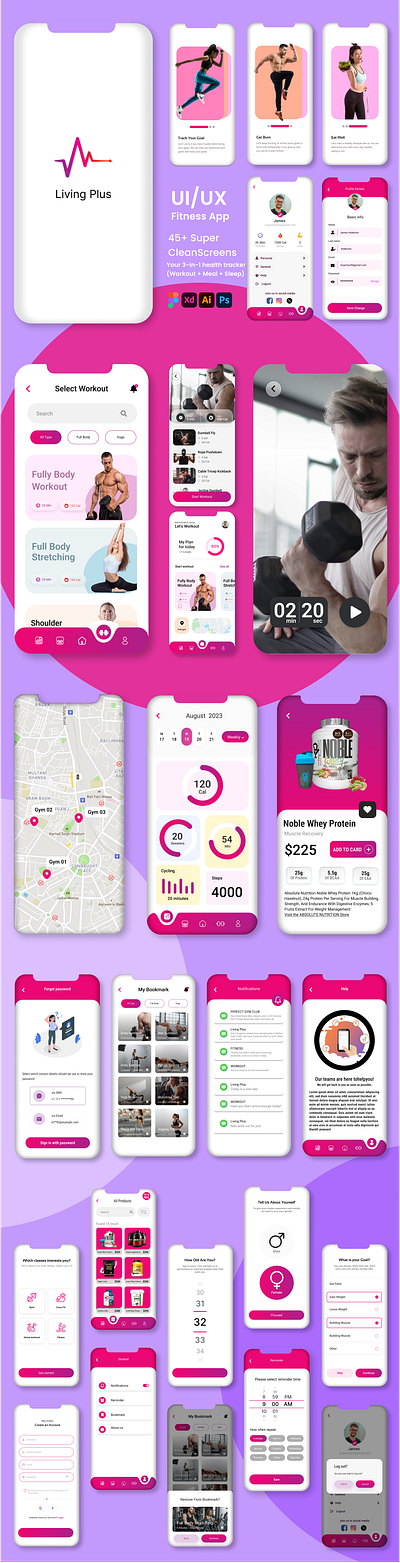 UI/UX FITNESS APP IN FIGMA 3d app branding design figma figma ui fitness app fitness app graphic design gymfitness app illustration logo ui ui fitness app ux vector yoga fitness app