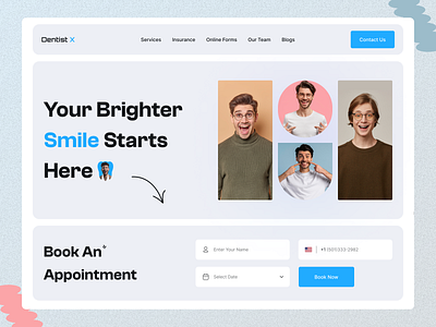 Dentist X Hero Section creative dentist design doctor graphic design header hero section illustration images landing page logo modern product design shapes ui ui inspiration ux visual design web 3 website