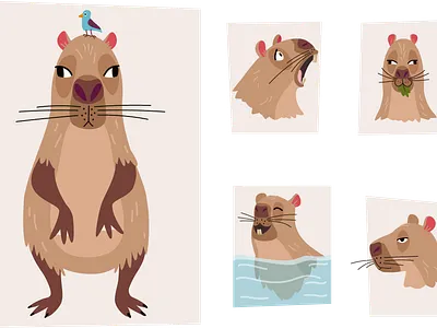 capybara animals animals set bird capybara cartoon character cute design funny