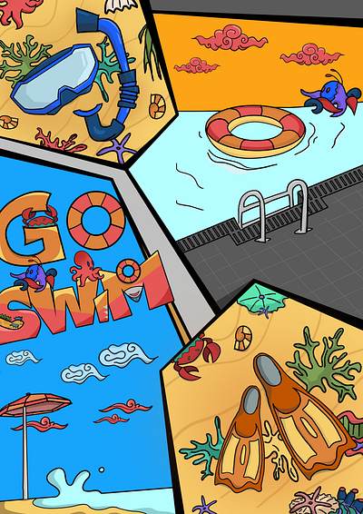 Go Swim - Summer Illustrative Poster art beach colour design digital art graphic design illustration photoshop poster typography vector wall art