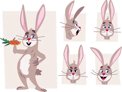 bunny animals bunny carrot cartoon character cute emotions funny illustration personage poses rabbit