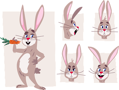 bunny animals bunny carrot cartoon character cute emotions funny illustration personage poses rabbit