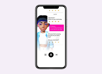AI Friend Mobile App ai avatar chat collection digital friend gen z mobile app motion pink pop up product design protopie save share snack bar story ui ux vibrant white theme