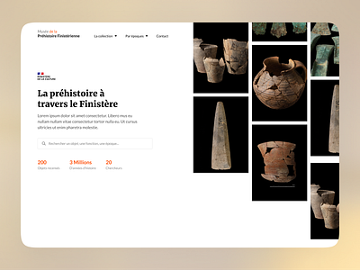 Simple Archeology Museum Website ancient archeology collection hero history landing page minimalist museum object old photo product design ui ux website white theme
