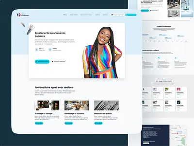 Soft Dentist Website blue dentist employees hero landing page map minimalist roster smile teeth timeline ui ux website white theme