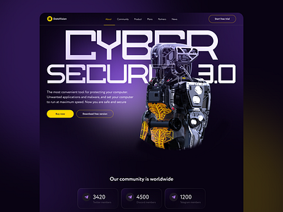 Cyber security 3.0 cyber landing landing page protection robot security ui ux