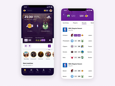 Lakers Mobile App Concept app championship design games gamification homepage lakers match mood mvp nba player prediction profile roster score sport stories ui ux