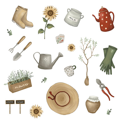 garden tools set digital garden garden stuff illustration stickers tools