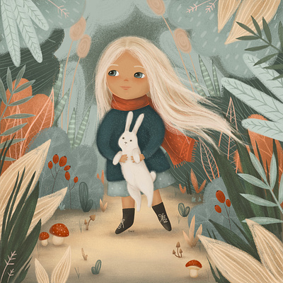 girl in the autumn forest book illustration digital forest girl hand draw illustration
