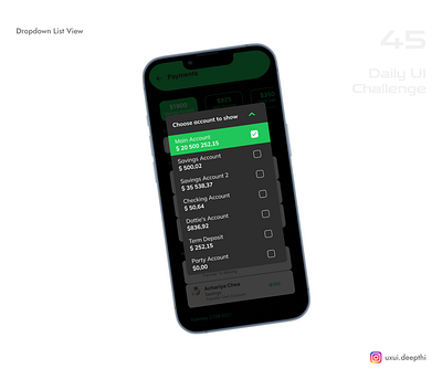 Dropdown list view | Daily UI Challenge # 45/90 ui design ux design uxui designer