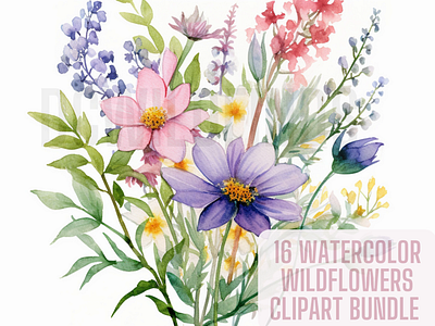 16 Wildflower Clipart- MidJourney AI selling on Etsy ai ai generated art clipart made with midjourney ai