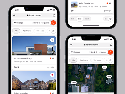 Teraluxe: Homepage Mobile App SaaS Dashboard Real Estate airbnb apartment app design book booking hotel hotel booking ios mobile mobile app mobile first mobile responsive property real estate rent reservation responsive website saas villa web app