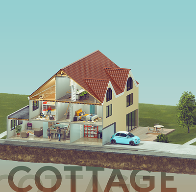 Cottage 3d blender3d cross section cutaway design graphic design illustration infographic isometric kadasarva