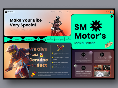 SM Motors - Bike Servicing Website Design. accessories bike servicing home page landing page parts shop ui ux web web design web site webdesign website website design