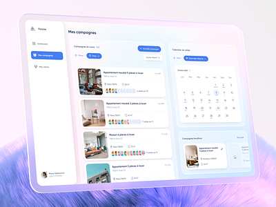 UI Concept - IRIS 🏠 3d abstract avatar blue branding calendar card color color palette dashboard design glass gradient graphic design light logo pink real estate sidebar ui