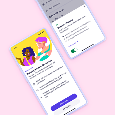 Women+ Connect app design illustration lyft ui