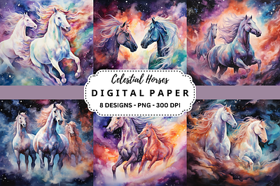 Celestial Horses Watercolor Background tumbler wrap