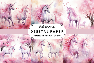 Pink Unicorns Watercolor Background tumbler wrap