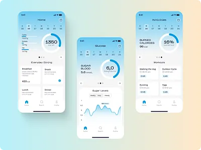 Health & Fitness App blood sugar monitoring calorie tracking fitness health app ios app mobile app ui