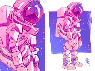 Postcard From the Space astronaut suit character design cosmos exploration quick drawing rough sketch sci fi