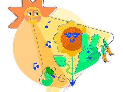 Sun Illustration boots ecosystem flower garden illustration lines movement peace peas shapes sun