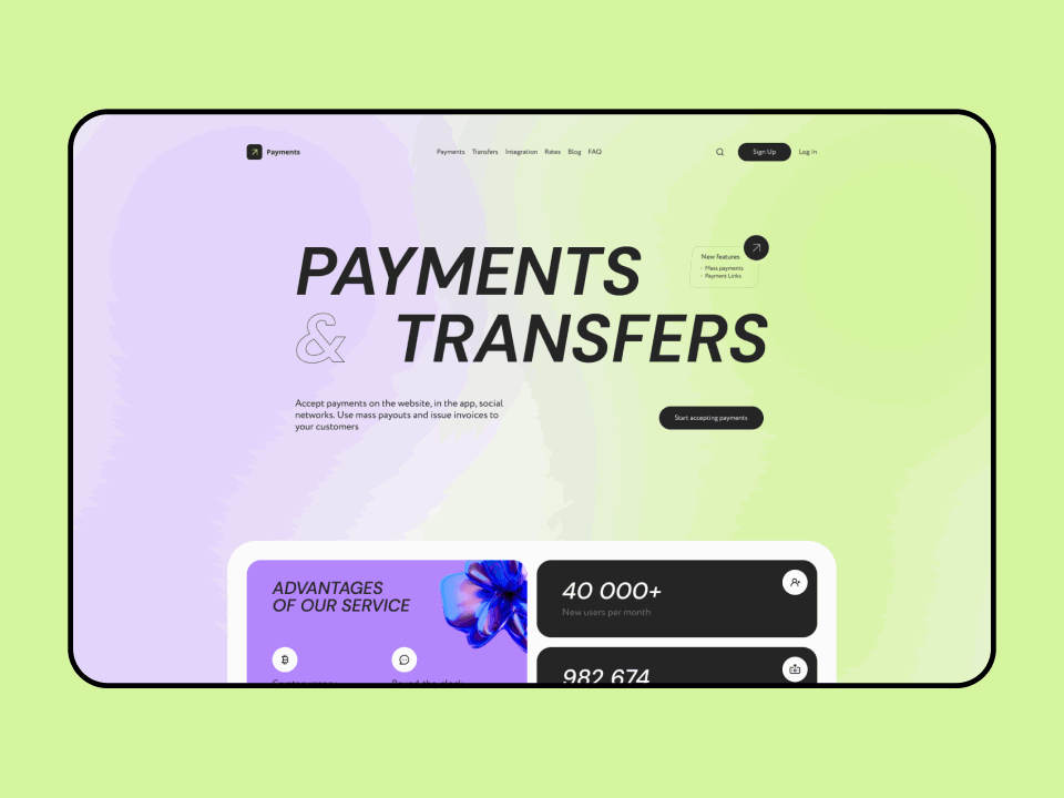 Payments & Transfers Page animation design dribbble gradient graphic design illustration logo motion graphics payments ui ui app ui ux user ux ux design web design