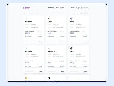 Cozy Protection Markets browse cards crypto defi markets selection