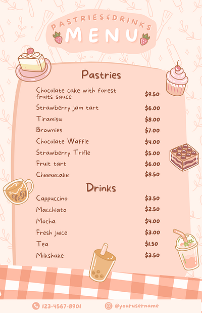 Pastries & Drinks Menu branding graphic design illustration menu