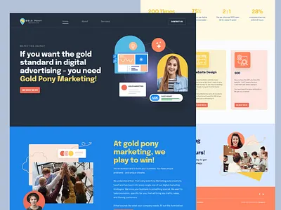 GOLD PONY LANDING PAGE / SERVICE BASED animation attractive branding clean custom artwork custom layout design figma graphic design hompage design illustration landing page logo ui ux web design