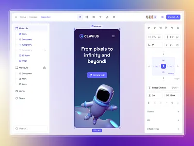 Design App Concept - Clavius Design System 3d 3d modeling app blender components cosmos design design system desktop figma icon set icons illustration mobile mobile app modern saas space ui kit web