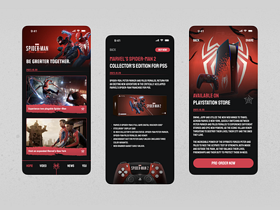 Marvel's Spider-Man Mobile App 2023 design figma game game app marvel mobile app playstation ps5 shop sony spider man ui ux