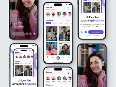 GooLive - Live Streaming App app branding clean live live app live screen live shop live streaming live video minimal mobile mobile app social media stream stream app streaming streaming app typography uiux video