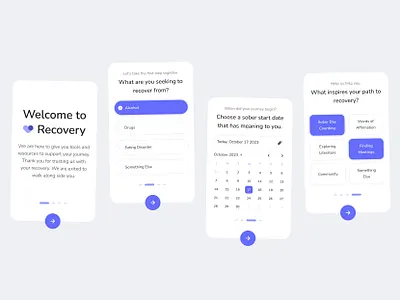 Recovery App Onboarding ~ Your Customized Experience app branding figma graphic design logo mobile motion typography ui