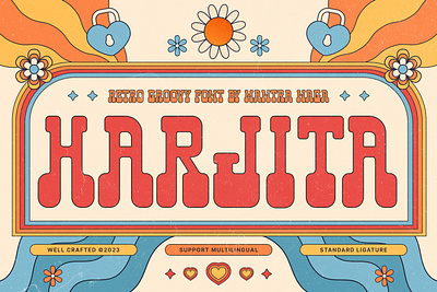 Harjita - Retro Groovy Font 90s branding design font fun graphic design groovy illustration logo playful pop retro type type design typography ui vintage