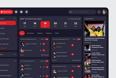 Arena Sport Live Score App - Dashboard app badminton basketball bwf clean competition dashboard design football grand prix indonesia live live score score soccer sport sport app stats ui ux