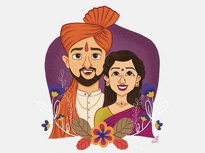 Maharashtrian Elegance character illustration concept art wedding invitation