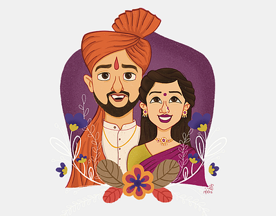 Maharashtrian Elegance character illustration concept art wedding invitation