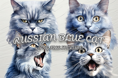 A set of Russian Blue Cat adorable animal blue cat cute illustration kitten png watercolor