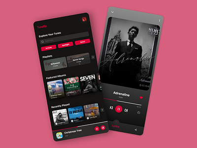 Music Player UI 100ui app black dark darktheme dribble music musicplayer pink practice red songs trending ui uidesign ux uxdesign