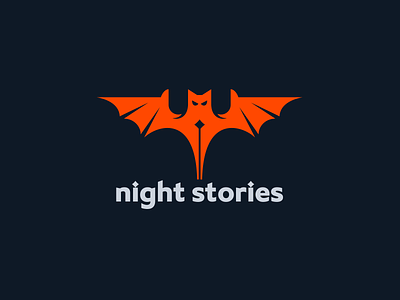 Night stories bat character evil halloween horror logo logotype minimalism night pen story writer